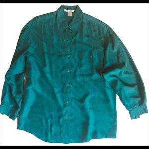 The Limited Womens Teal Silk Blouse 100% Silk M